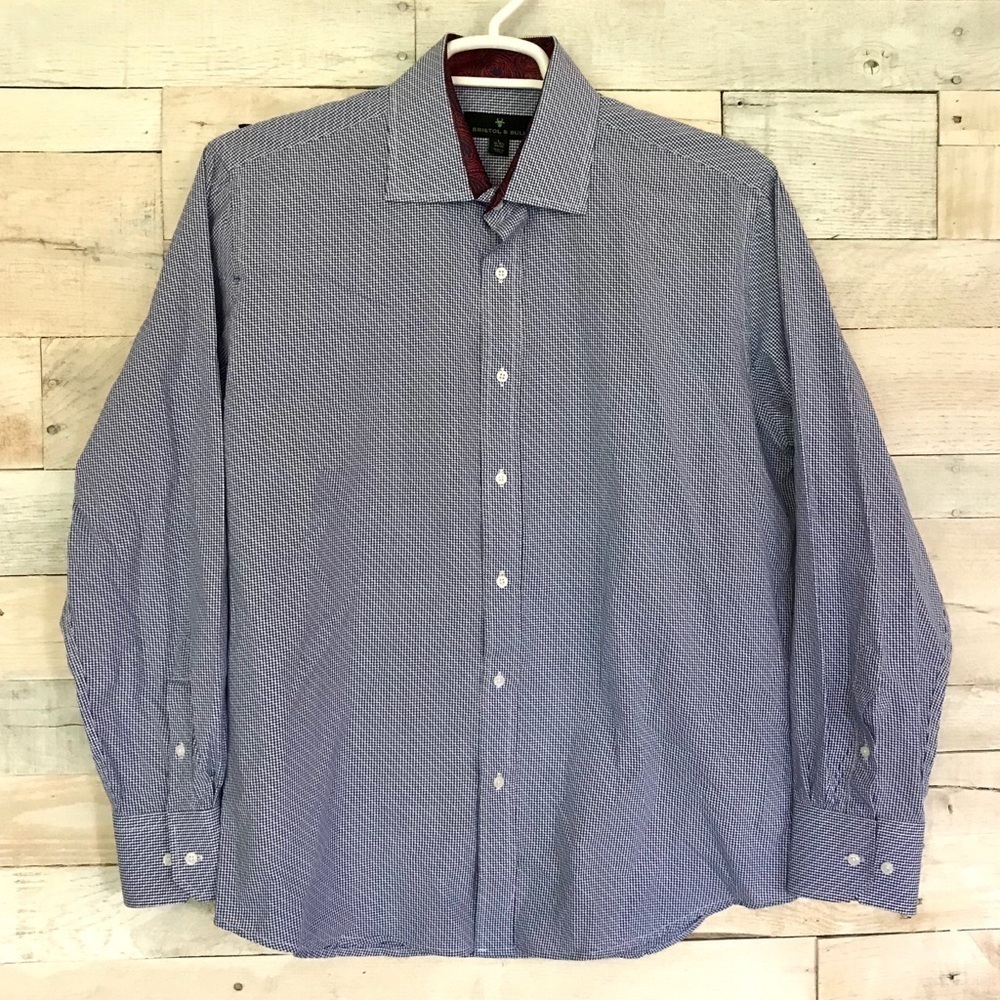 Bristol & Bull Blue White Long Sleeve Button Dress Shirt Large